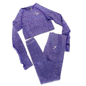 Gymshark Vital Seamless Leggings and Crop Top Set in Indigo Marl Size Small
